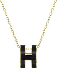 Image 1 of Gold H Pendant Necklace for Women Black White Enamel 17-19 Inch Stainless Steel Jewelry Gift