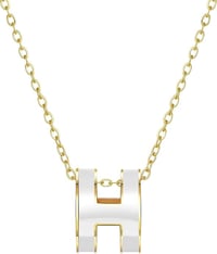 Image 2 of Gold H Pendant Necklace for Women Black White Enamel 17-19 Inch Stainless Steel Jewelry Gift