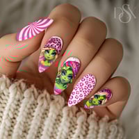 Image 1 of PINK LADY GRINCH CHRISTMAS NAIL DECALS