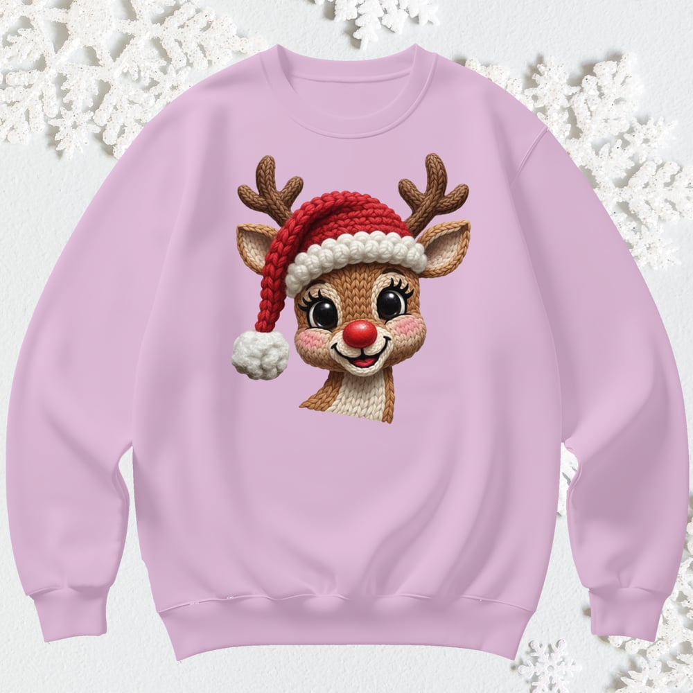 Image of REINDEER SANTA HAT CREWNECK SWEATER