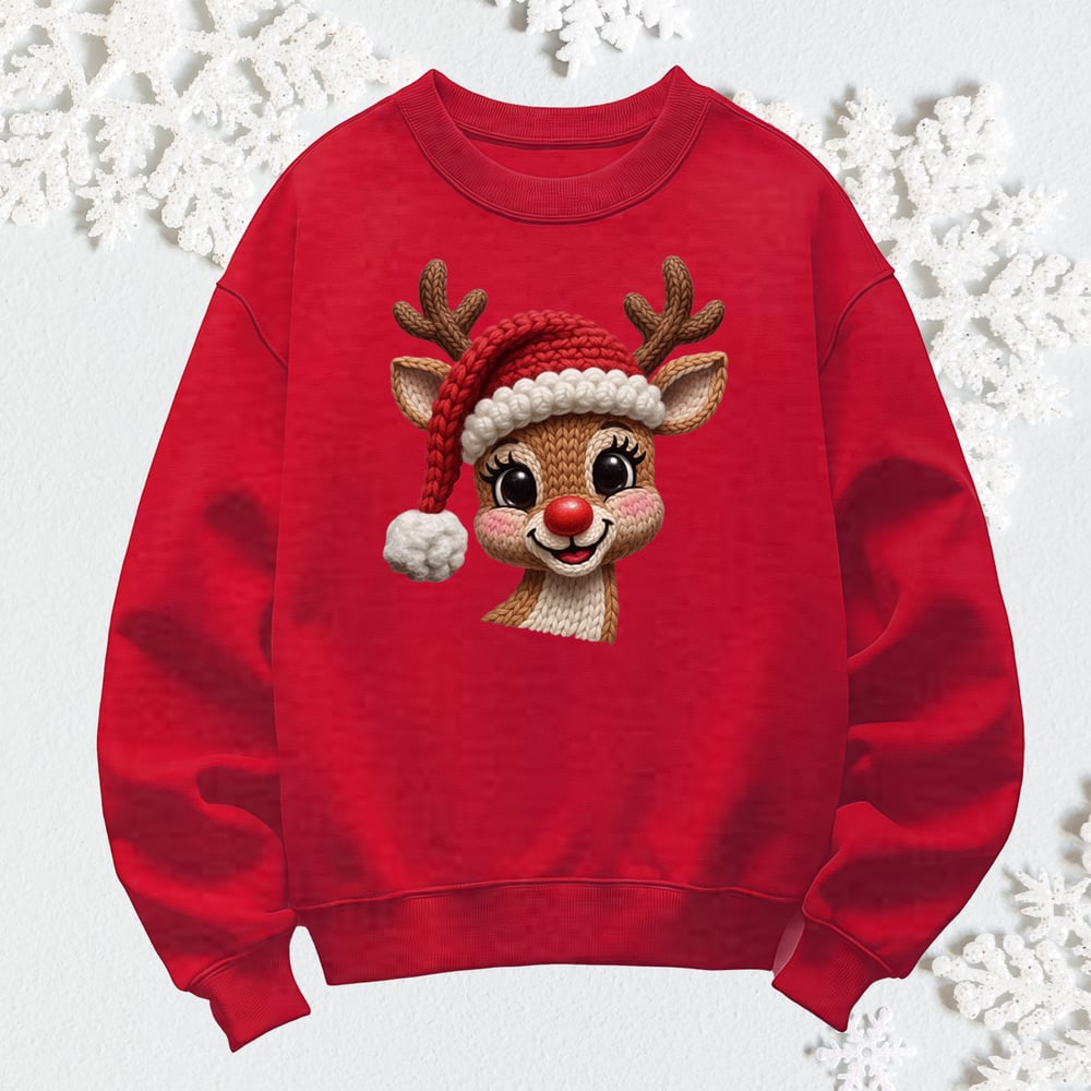 Image of REINDEER SANTA HAT CREWNECK SWEATER