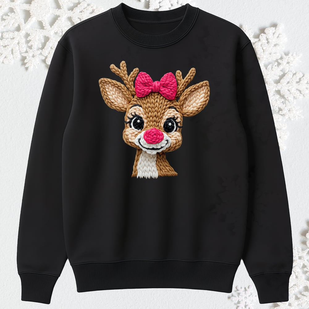 Image of REINDEER PINK BOW CREWNECK SWEATER 