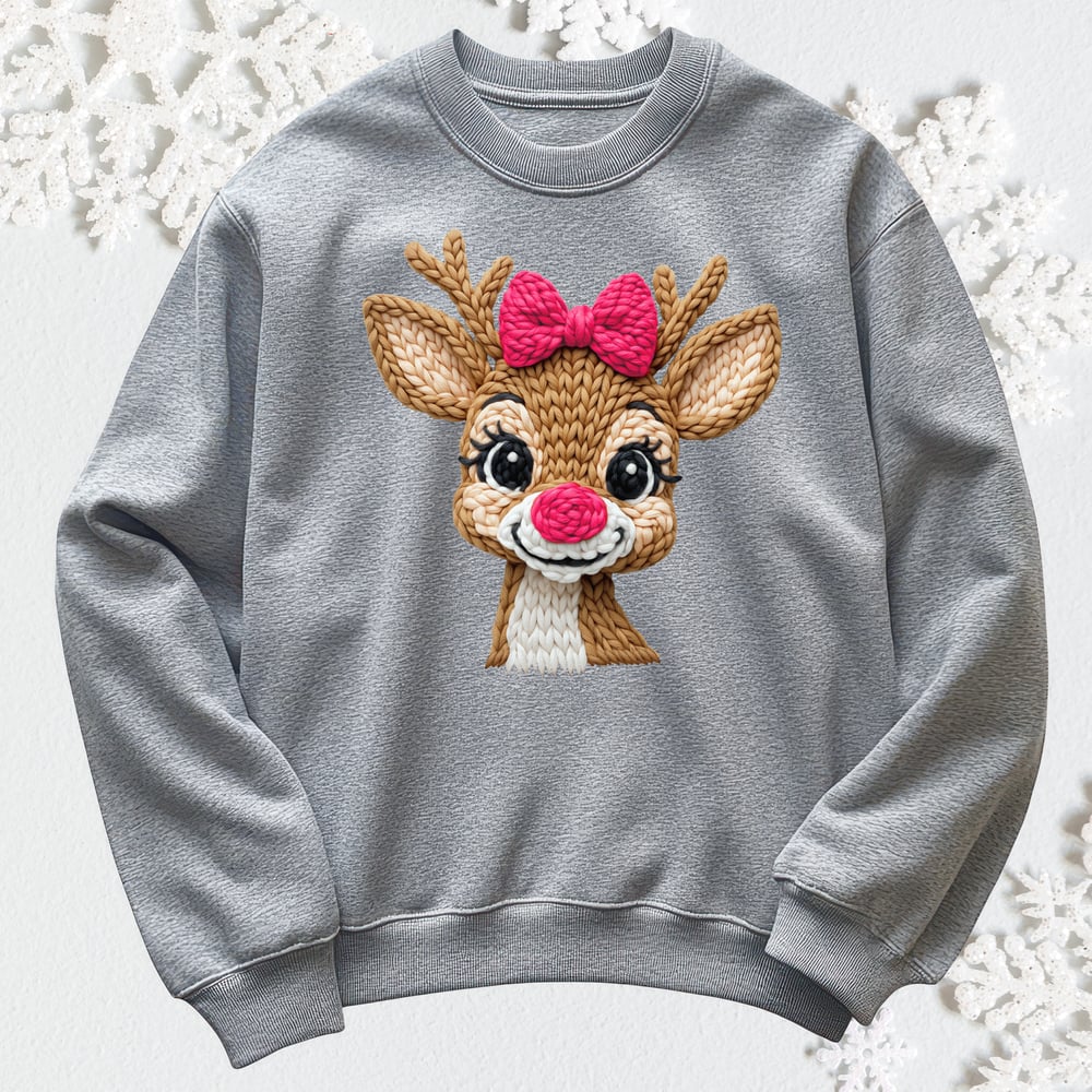 Image of REINDEER PINK BOW CREWNECK SWEATER 