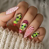 Image 1 of RED LADY GRINCH CHRISTMAS NAIL DECALS 