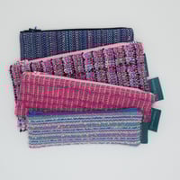 Image 1 of Handwoven and handmade Blue and Pink fancy tweed pencil case variations