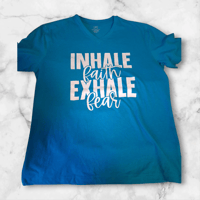 Inhale faith M v neck teal tshirt