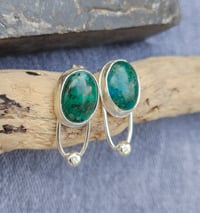 Image 4 of Stud Earrings - Chrysocolla Gemstone 