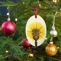 Image 2 of Untamable - Unique Holiday Wooden Ornament - Oval Wood Mini Wall Art - Wood Magnet - Buffalo 