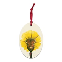 Image 1 of Untamable - Unique Holiday Wooden Ornament - Oval Wood Mini Wall Art - Wood Magnet - Buffalo 