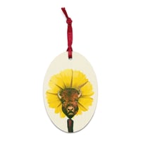 Image 6 of Untamable - Unique Holiday Wooden Ornament - Oval Wood Mini Wall Art - Wood Magnet - Buffalo 