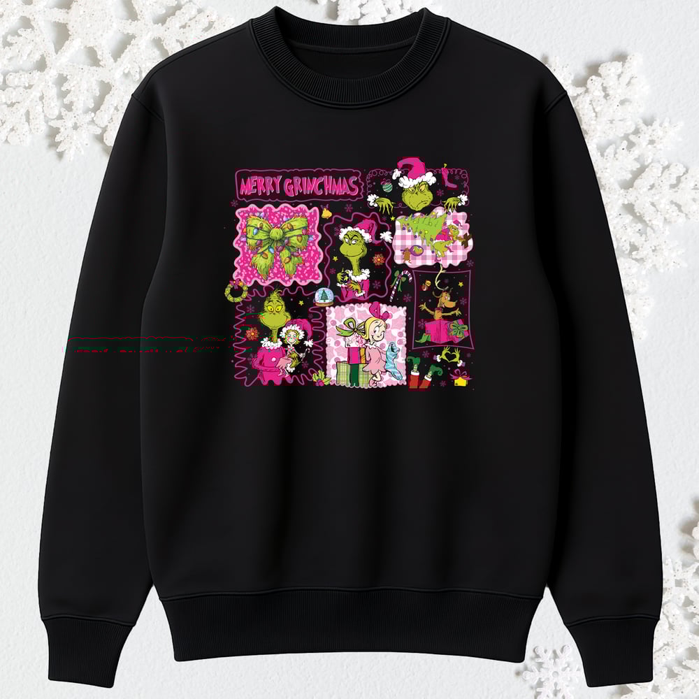 Image of PINK GRIN COLLAGE CREWNECK SWEATER