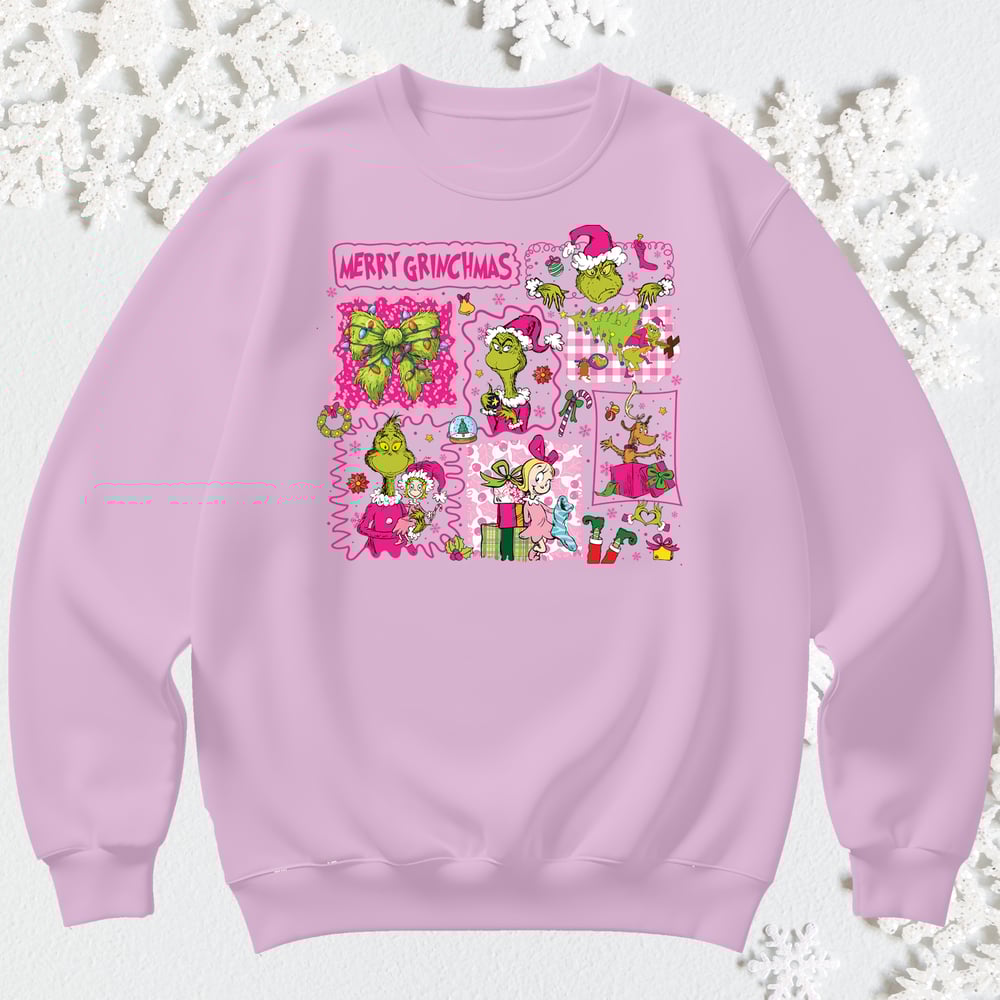 Image of PINK GRIN COLLAGE CREWNECK SWEATER