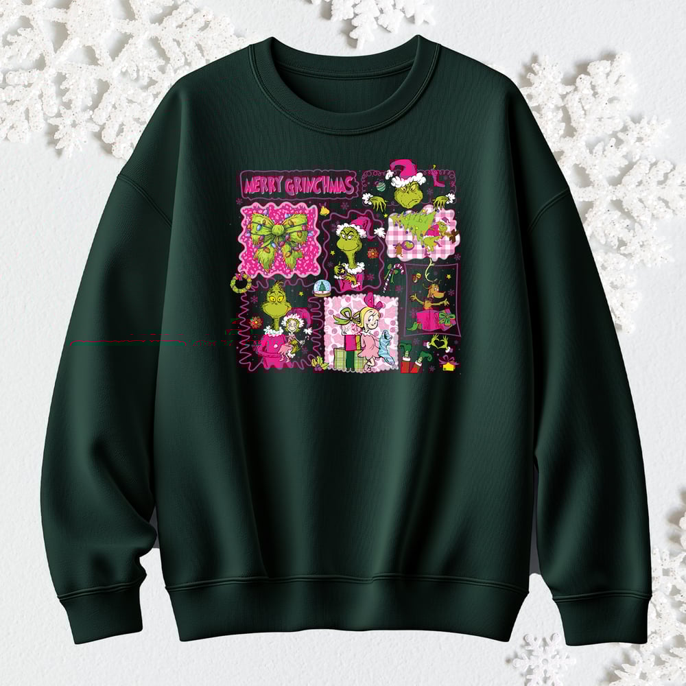 Image of PINK GRIN COLLAGE CREWNECK SWEATER
