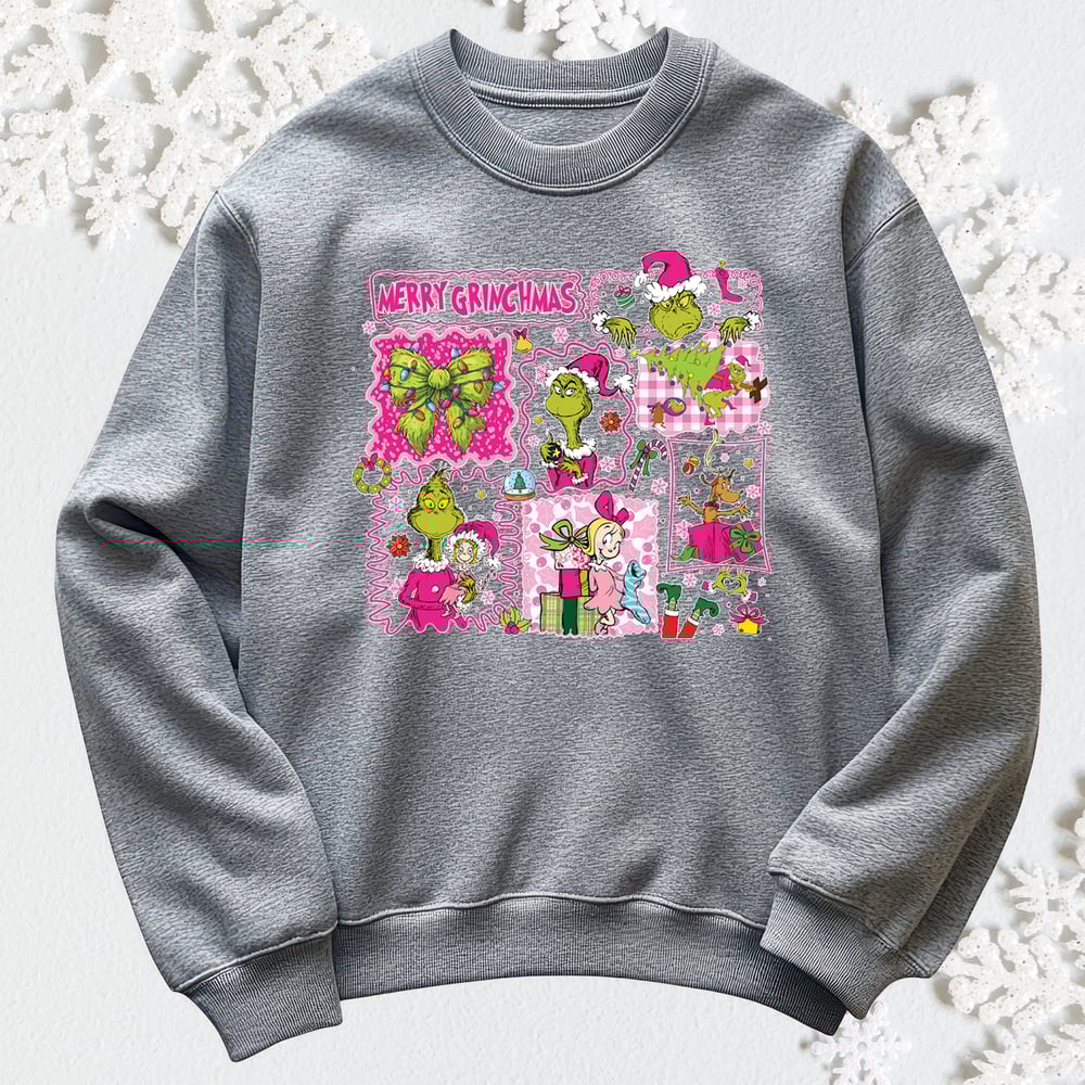 Image of PINK GRIN COLLAGE CREWNECK SWEATER