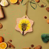 Image 4 of Untamable - Vintage Orange - Unique Ceramic Ornament - Buffalo - Collage Art 