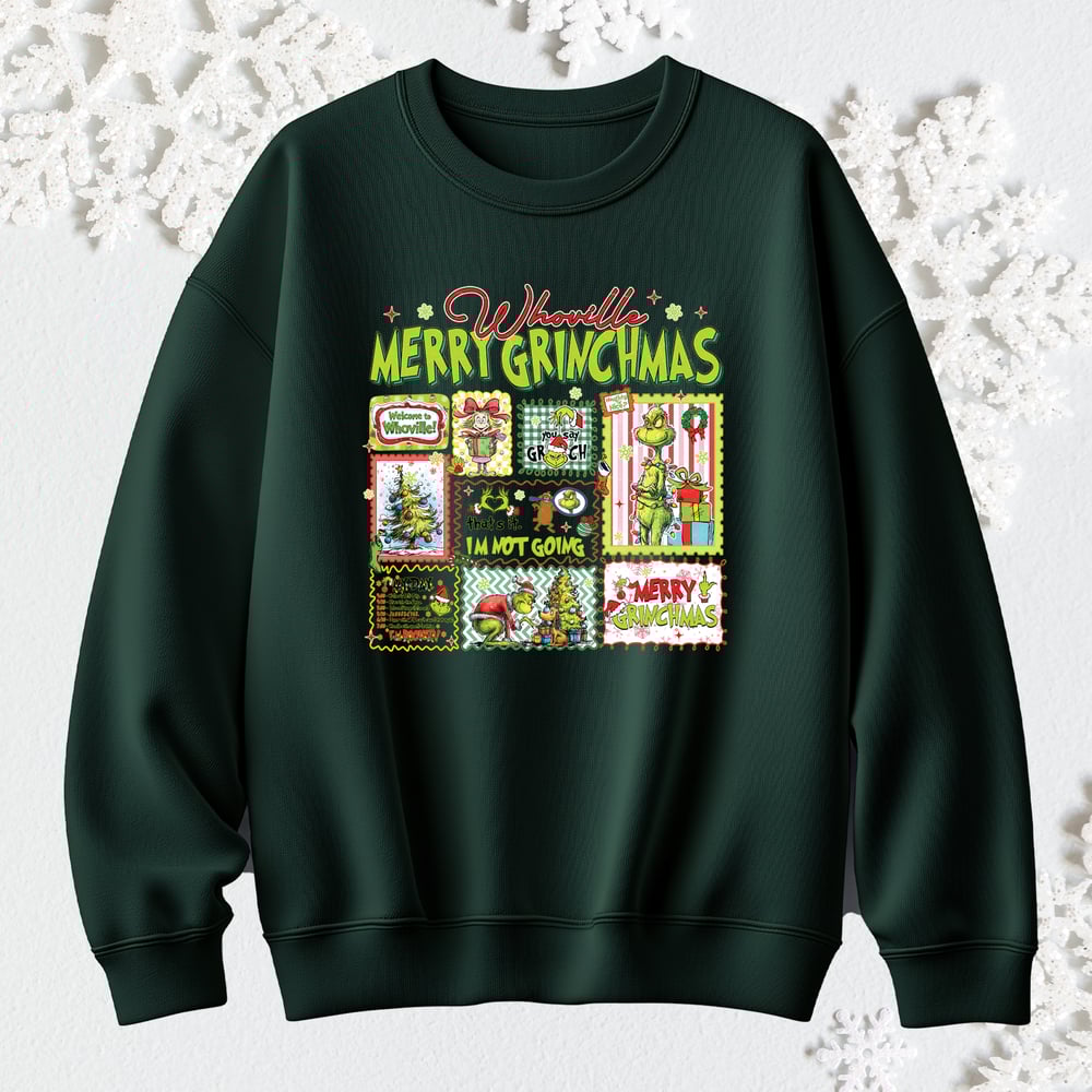 Image of GREEN GRIN COLLAGE CREWNECK SWEATER