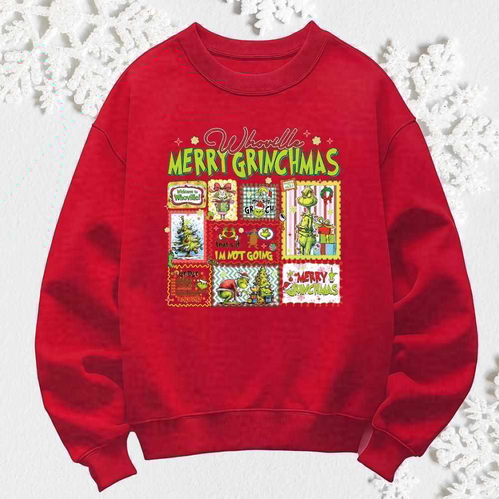 Image of GREEN GRIN COLLAGE CREWNECK SWEATER