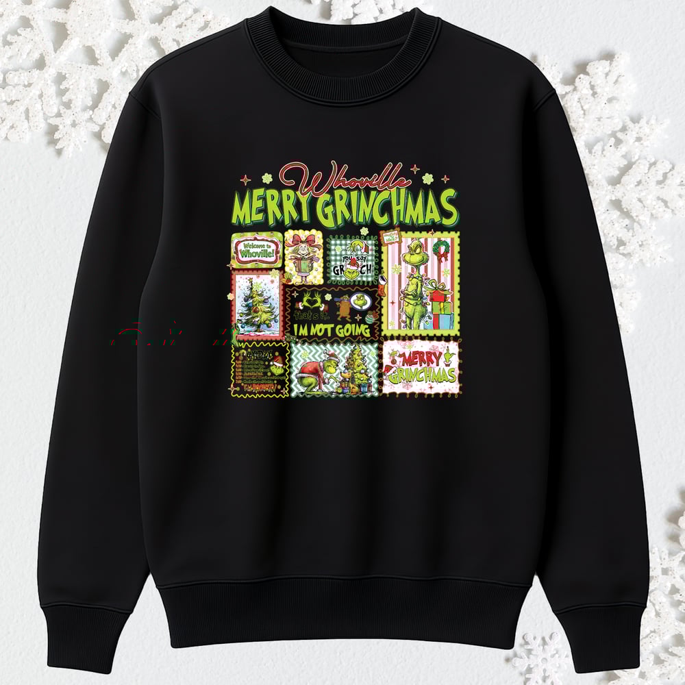 Image of GREEN GRIN COLLAGE CREWNECK SWEATER