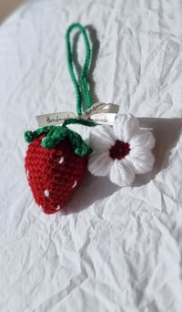 Image 2 of Handmade Crochet Strawberry Car Mirror Charm