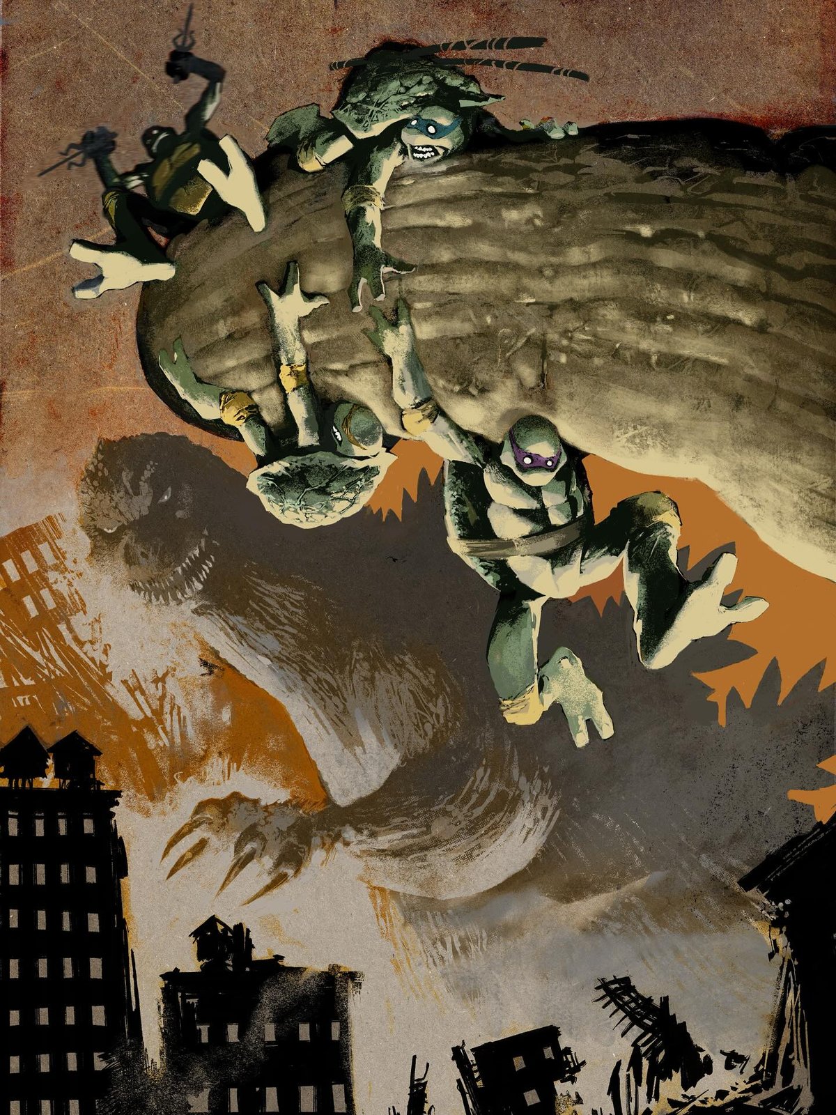Image of TMNT X GODZILLA 11x17 Signed Art Print