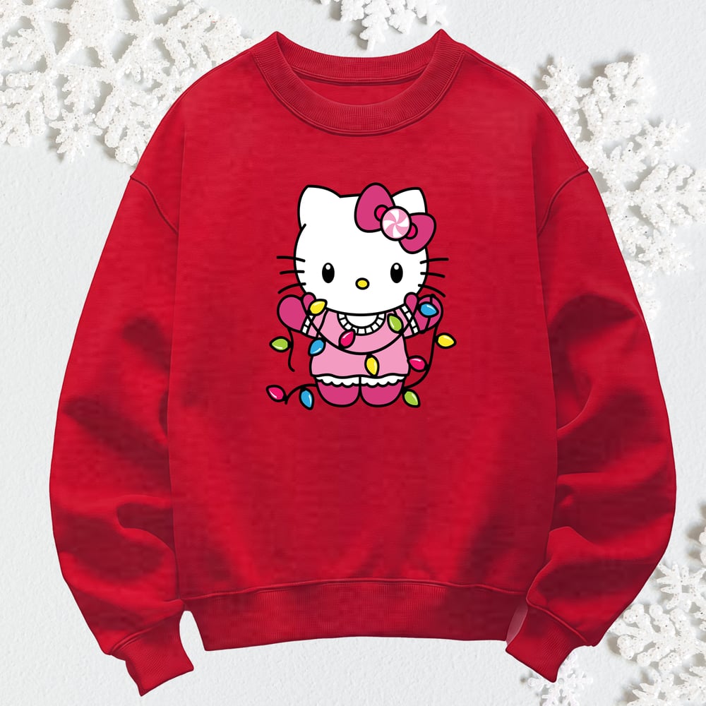 Image of KITTY XMAS LIGHTS CREWNECK SWEATER