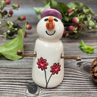 Image 5 of Handmade Ceramic Snowpeep Red Flowers