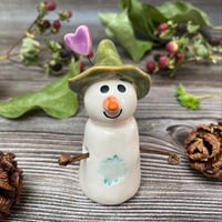 Image 2 of Handmade Ceramic Snowpeep with Green Hat