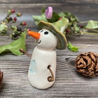Image 3 of Handmade Ceramic Snowpeep with Green Hat