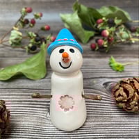 Image 1 of Handmade Ceramic Snowpeep with Blue Hat