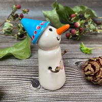 Image 4 of Handmade Ceramic Snowpeep with Blue Hat
