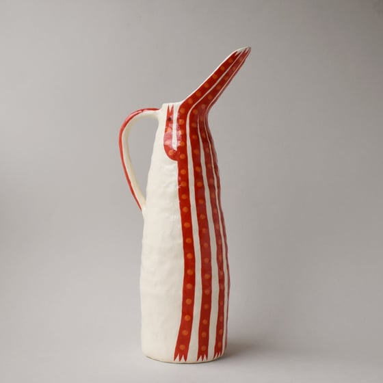 Image of Red/Orange Spotted Bird Jug