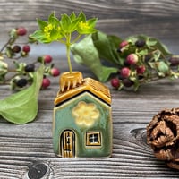 Image 5 of Ceramic Mini House with Chimney - Green with Yellow Flowers