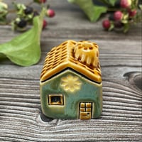 Image 5 of Ceramic Mini House with Chimney, Green with Yellow Flowers