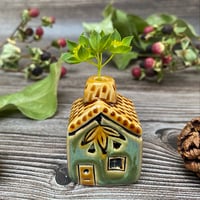 Image 5 of Ceramic Mini House with Chimney - Green and Honey