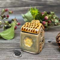 Image 2 of Ceramic Mini House with Chimney - Green/Yellow Flowers