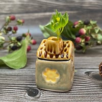 Image 4 of Ceramic Mini House with Chimney - Green/Yellow Flowers