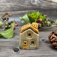 Image 1 of Ceramic Mini House with Chimney - Green/Yellow Flowers