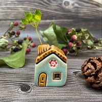 Image 5 of Ceramic Mini House with Chimney - Soft Green/Red Flowers