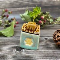 Image 4 of Soft Green Ceramic Mini House with Chimney - Purple/Yellow Flowers