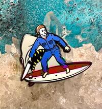 Image 3 of Michael Myers Surfing with JAWS Enamel Pin 