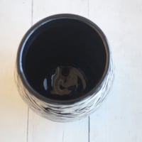 Image 7 of Black Raven Pottery Vase, Hand Carved Black Crow, Art Vase, Made in USA