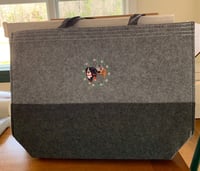 Image 1 of Large Felt Tote Bag with Flower Ring Carting Dog