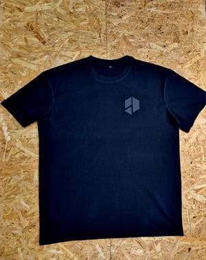 Black on black oversized shoulder print tee