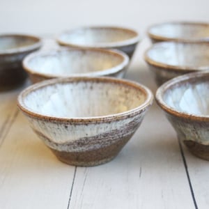 Image of Three Rustic Prep Bowls in Toasted Marshmallow Glaze, Handcrafted Small Bowls, Made in the USA