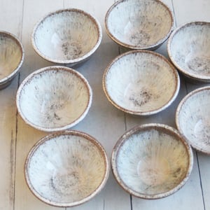 Image of Three Rustic Prep Bowls in Toasted Marshmallow Glaze, Handcrafted Small Bowls, Made in the USA