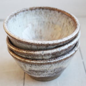 Image of Three Rustic Prep Bowls in Toasted Marshmallow Glaze, Handcrafted Small Bowls, Made in the USA