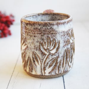 Image of Handcrafted Rust Mug with Hand Carved Floral Design, 10 Ounce, Made in USA