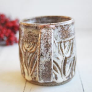 Image of Handcrafted Rust Mug with Hand Carved Floral Design, 10 Ounce, Made in USA