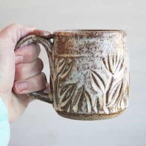 Image of Handcrafted Rust Mug with Hand Carved Floral Design, 10 Ounce, Made in USA