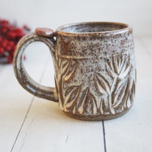 Image of Handcrafted Rust Mug with Hand Carved Floral Design, 10 Ounce, Made in USA